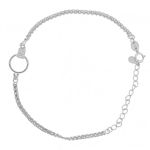 bransoletka srebrna kółko z prostokątem zdobionym cyrkoniami