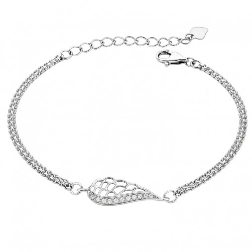 bransoletka srebrna ze skrzydełkiem z cyrkoniami