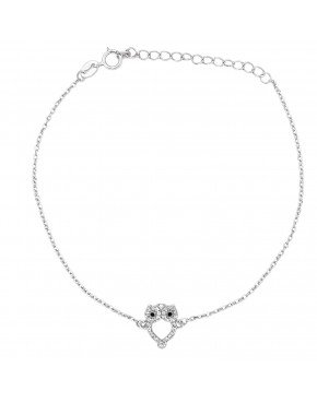 bransoletka srebrna sowa z cyrkoniami