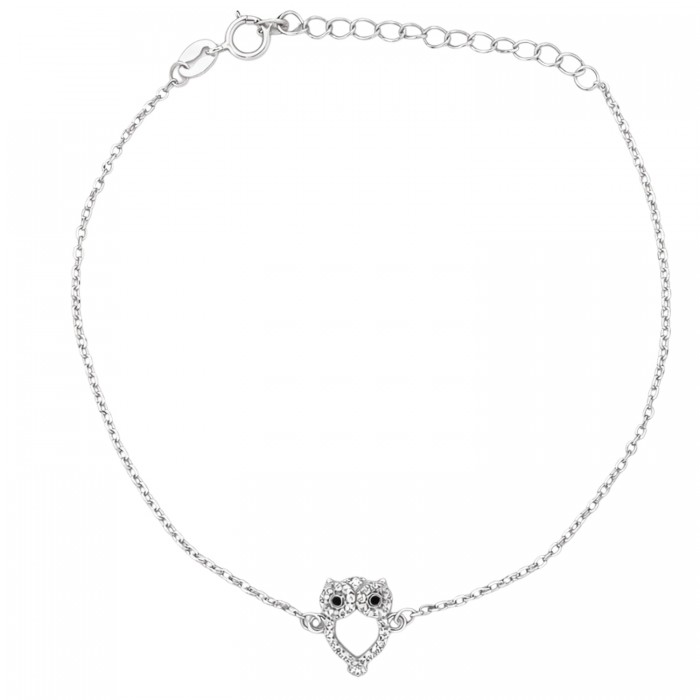 bransoletka srebrna sowa z cyrkoniami