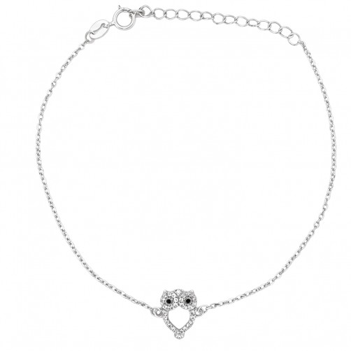 bransoletka srebrna sowa z cyrkoniami