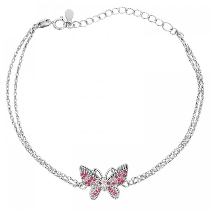 bransoletka srebrna motyl z kolorowymi cyrkoniami damska