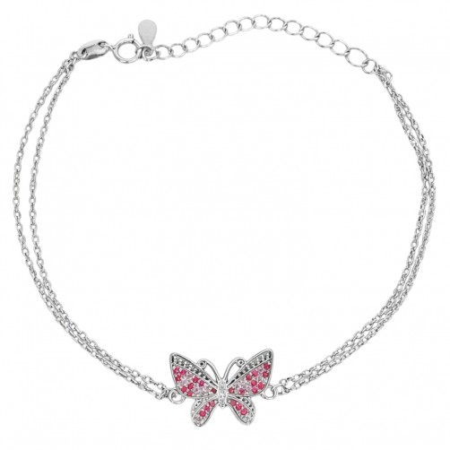 bransoletka srebrna motyl z kolorowymi cyrkoniami damska