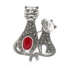 broszka srebrna dwa koty z markazytami 925