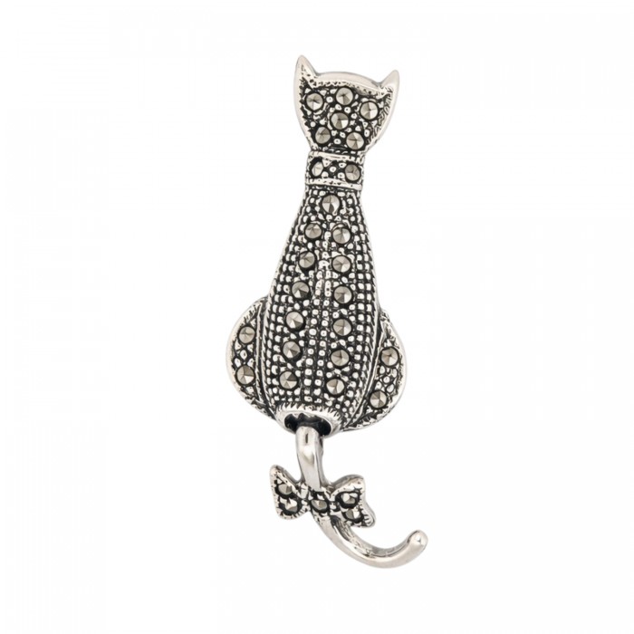 broszka srebrna kot z markazytami ruchomy ogon