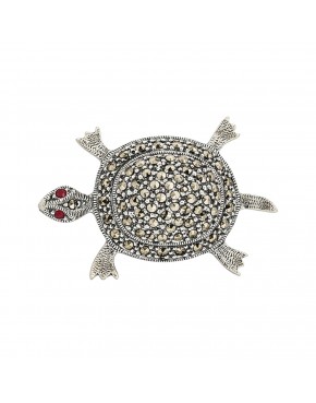broszka srebrna żółw z markazytami i granatami