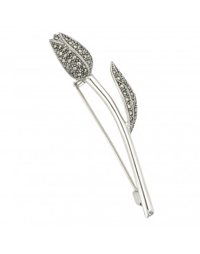 broszka srebrna tulipan z markazytami