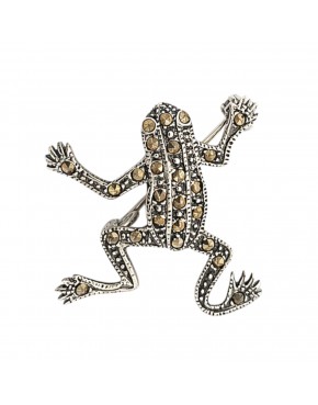 broszka srebrna żaba z markazytami