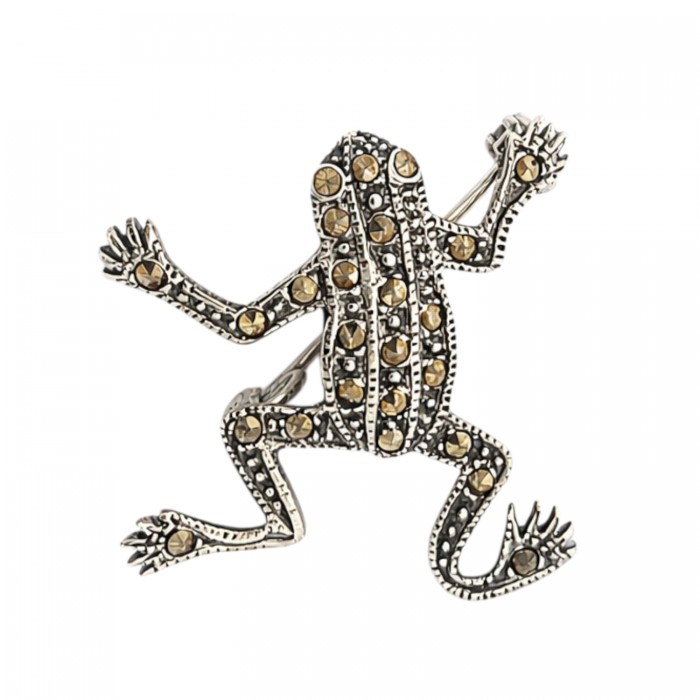 broszka srebrna żaba z markazytami