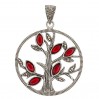 srebrny wisiorek drzewo życia markazyty czerwone kamienie