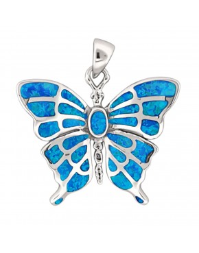 srebrny wisiorek motyl z niebieskim opalem