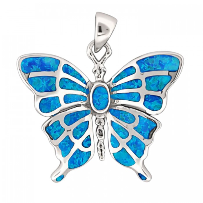 srebrny wisiorek motyl z niebieskim opalem