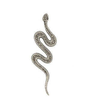 srebrny wisiorek wąż z markazytami długi motyw węża