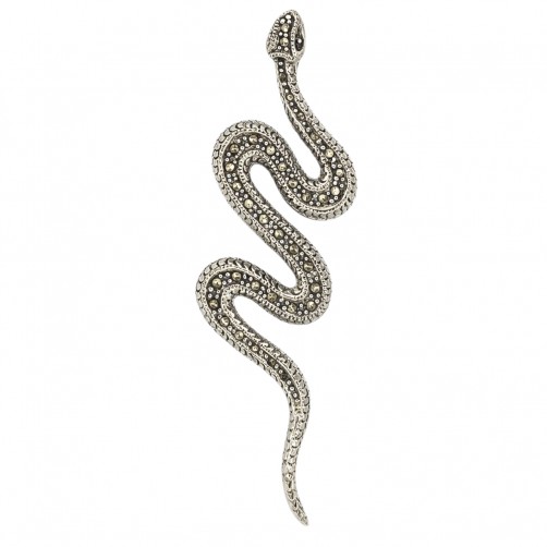 srebrny wisiorek wąż z markazytami długi motyw węża