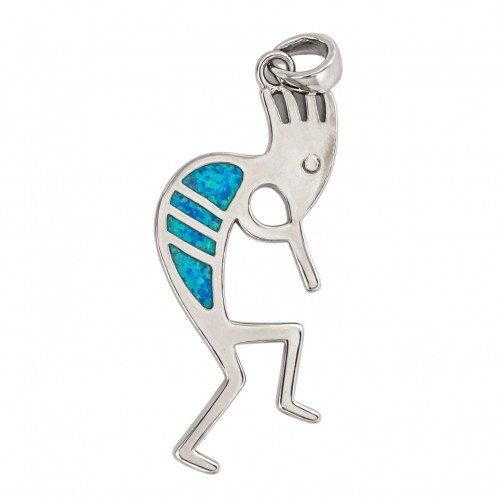 srebrny wisiorek kokopelli z niebieskim opalem