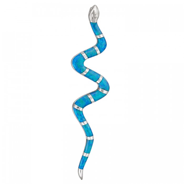 srebrny wisiorek wąż z niebieskim opalem długi