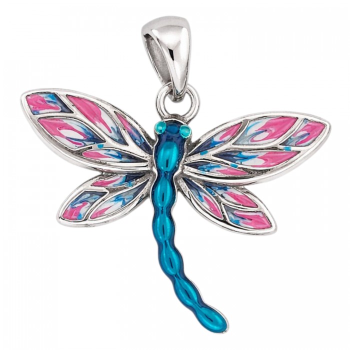 srebrny wisiorek ważka z kolorową emalią