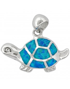 srebrny wisiorek żółw z niebieskim opalem