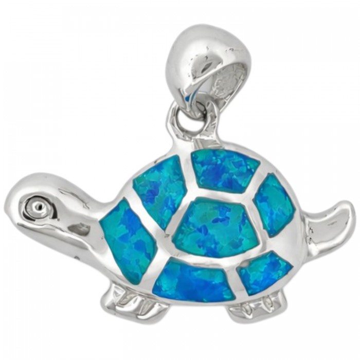 srebrny wisiorek żółw z niebieskim opalem
