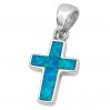 srebrny krzyżyk z niebieskim opalem