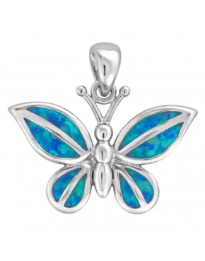 srebrny wisiorek motyl z niebieskim opalem