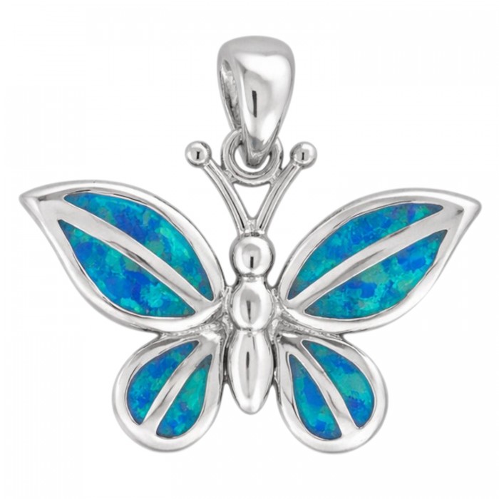 srebrny wisiorek motyl z niebieskim opalem