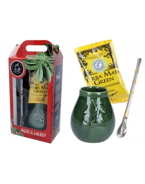 Zestaw do Yerby - Naczynie Ceramiczne zieleń transparentna) + bombilla + Yerba Mate Green 50g 100-1033