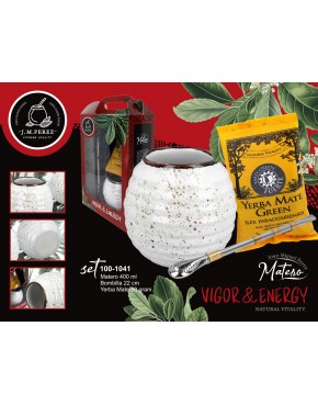 Zestaw do Yerby - Naczynie Ceramiczne (kremowe) + bombilla + Yerba Mate Green 50g 100-1041