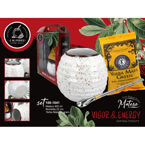 Zestaw do Yerby - Naczynie Ceramiczne (kremowe) + bombilla + Yerba Mate Green 50g 100-1041