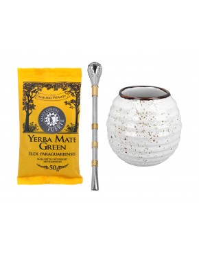 Zestaw do Yerby - Naczynie Ceramiczne (kremowe) + bombilla + Yerba Mate Green 50g 100-1041