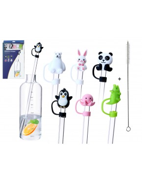 Kpl. 6 szklanych słomek z silikonowymi końcówkami i czyścikiem. 100-0620