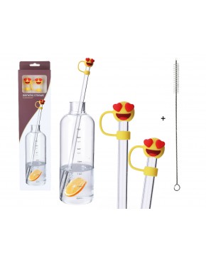 Kpl. 2 szklanych słomek z silikonowymi końcówkami i czyścikiem. 100-0601