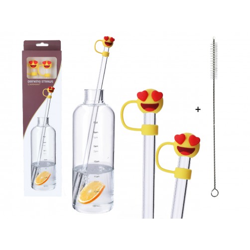 Kpl. 2 szklanych słomek z silikonowymi końcówkami i czyścikiem. 100-0601