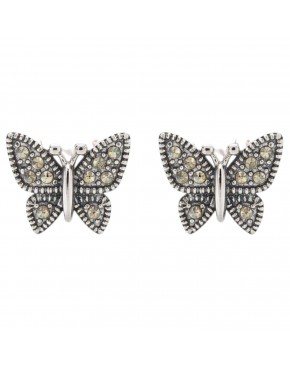 kolczyki srebrne motylki 925 z markazytami wkrętki eleganckie