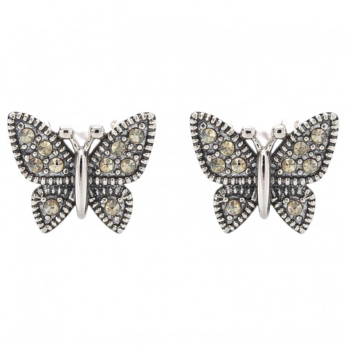 kolczyki srebrne motylki 925 z markazytami wkrętki eleganckie