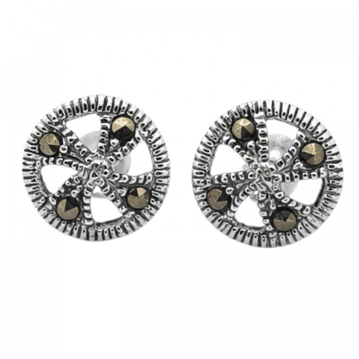 kolczyki srebrne 925 z markazytami ażurowe wkrętki rozetki