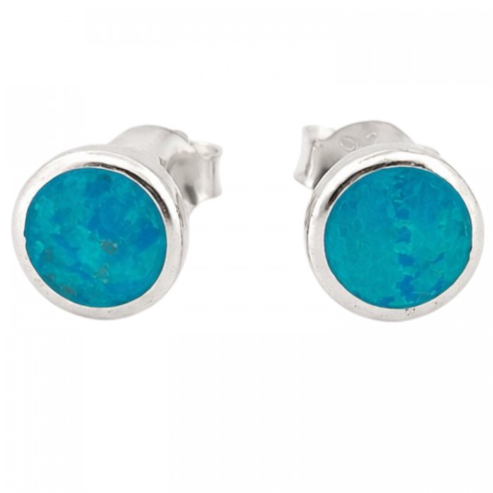 kolczyki srebrne 925 z niebieskim opalem wkrętki minimalistyczne