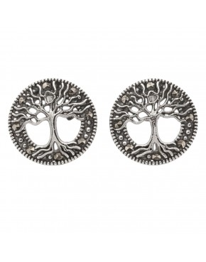 kolczyki srebrne drzewo życia 925 z markazytami wkrętki