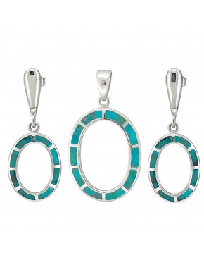 Komplet srebrny 925 z turkusem owalny kolczyki wkrętki + wisiorek
