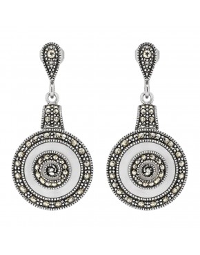 kolczyki srebrne 925 z markazytami i masą perłową wkrętki