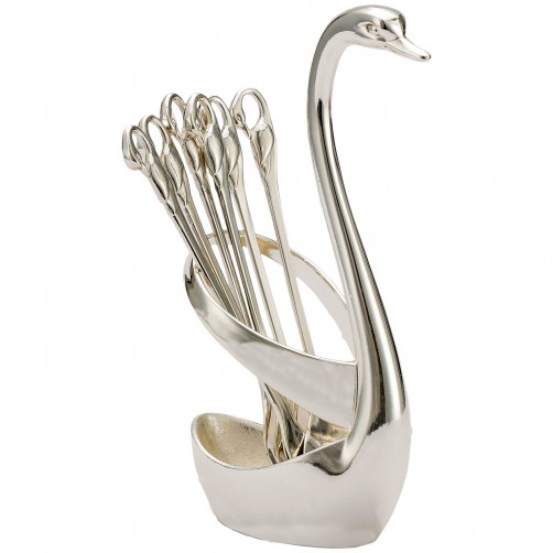 komplet łyżeczek stojak łabędź 6 sztuk elegancki