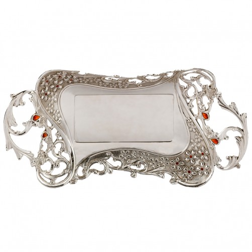 patera posrebrzana ozdobna duża z szkiełkami