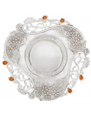 patera posrebrzana zdobiona szkiełkami koniakowymi dekoracyjna