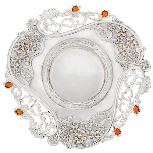 patera posrebrzana zdobiona szkiełkami koniakowymi dekoracyjna