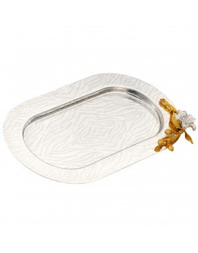 Tacka posrebrzana z pozłacanym zdobieniem elegancka