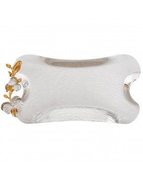 Taca posrebrzana z elementami złoconymi motyw kwiatowy