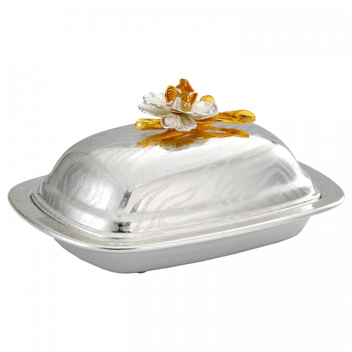 maselnica posrebrzana z motywem kwiatowym elegancka