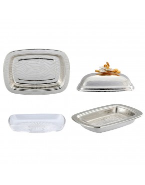 Maselnica posrebrzana z pozłacanym motywem kwiatowym elegancka