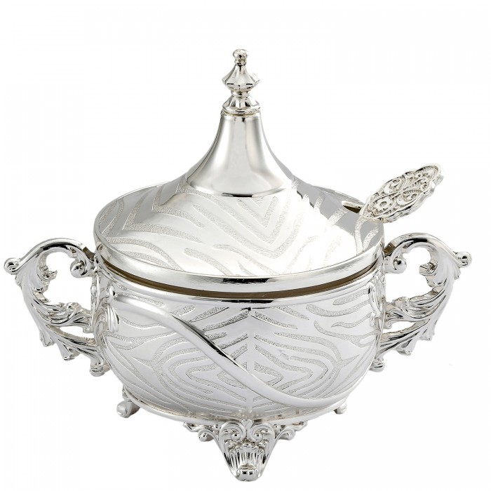 cukiernica posrebrzana elegancka z pokrywką wzór dekoracyjny