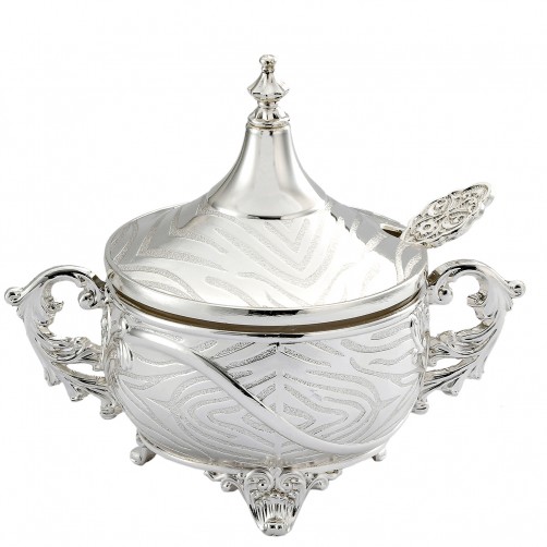 cukiernica posrebrzana elegancka z pokrywką wzór dekoracyjny